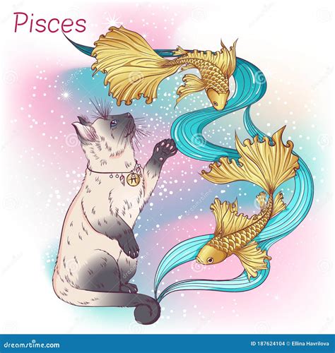 Cat Zodiac Color Pisces Stock Vector Illustration Of Domestic