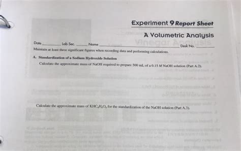 Solved Experiment Report Sheet A Volumetric Analysis Date Chegg