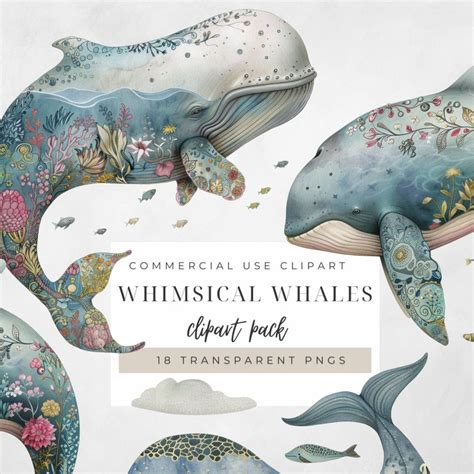 Whimsical Watercolor Whale Clipart Transparent Png Junk Journal