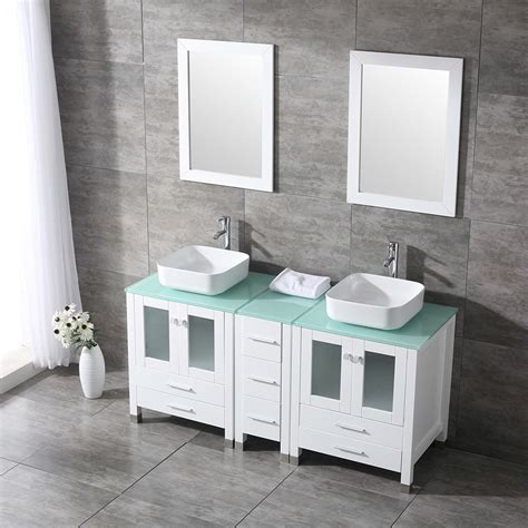 Wonline 60 In Bathroom Vanity With Square Ceramic Sink Cabinet Modern White Design With Mirror