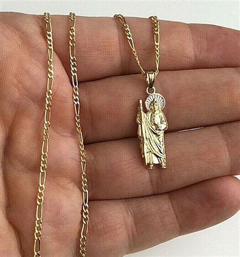 K Solid Gold Saint Jude Necklace Long Mm Saint Etsy