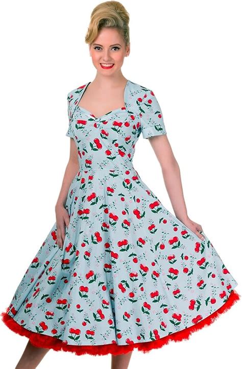 Robe Motif Cerise Rockabilly Style Années 50 Bleu Eu 44 Xl Amazon