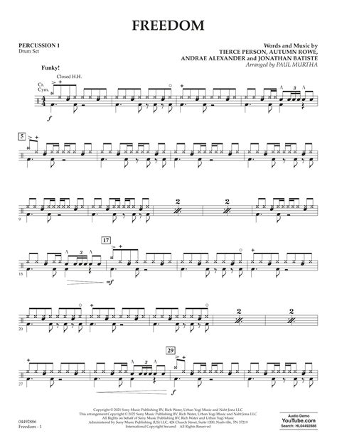 Freedom Arr Paul Murtha Percussion 1 Sheet Music Jon Batiste