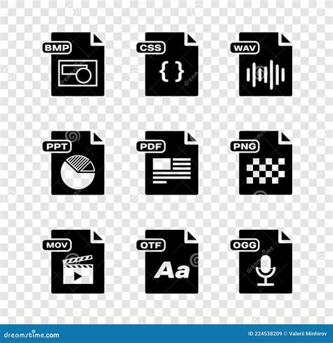 Set Bmp File Document Css Wav Mov Otf Ogg Ppt And Pdf Icon