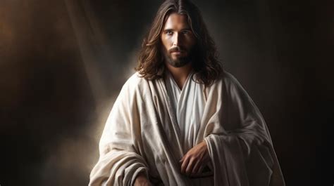 Premium Photo Jesus Standing In Front Of A Dark Background