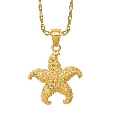 14k Yellow Gold Starfish Necklace Charm Pendant Ebay