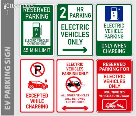 Set Of Electric Vehicle EV Parking And Prohibited Sign 3D Illustration