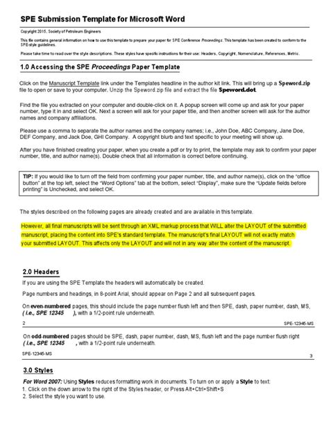 spe guideline  page layout microsoft word