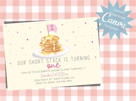 Editable Pancake Birthday Invitation, Shortstack Invite, Pancake ...