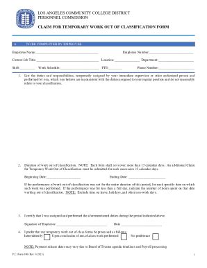 Fillable Online Personnel Commission Claim No Los Angeles Laccd Fax