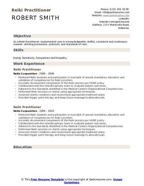 Reiki Practitioner Resume Samples Qwikresume