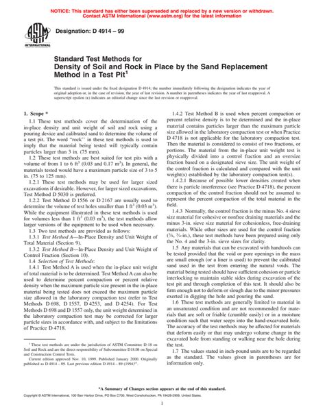 ASTM D4914 99 Standard Test Methods For Density Of Soil And Rock In