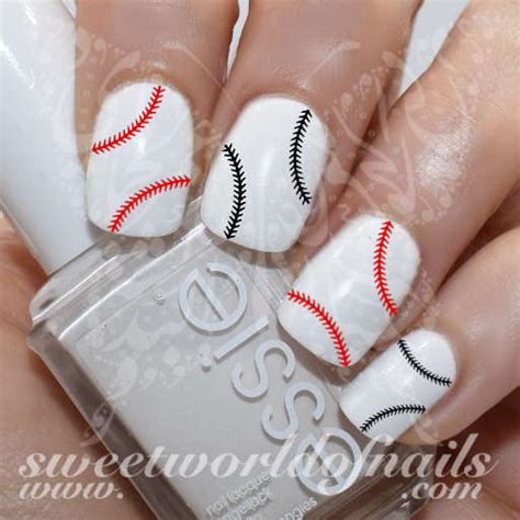 Baseball Nail Art Black Red Stitches Nail Water Decals Slides