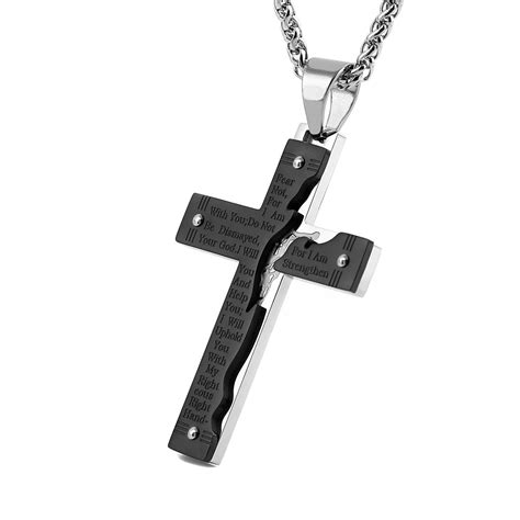 HZMAN Men S Stainless Steel Jesus Christ Crucifix Cross Lord S Prayer