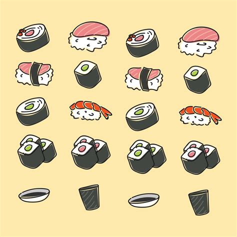 Sushi Doodle Vector Illustration Pack 21391482 Vector Art At Vecteezy