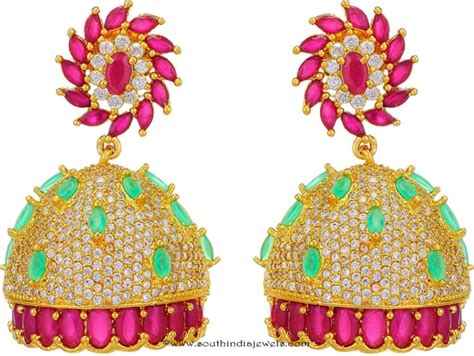 Gold Plated Multi Color Stone Jhumka South India Jewels