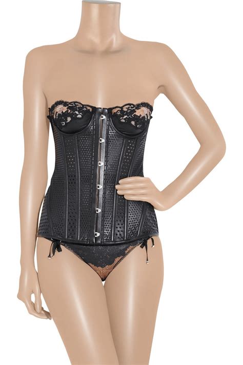 Lyst La Perla Leather And Lace Paneled Corset In Black