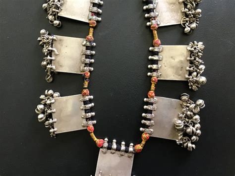 Antique Silver Ethnic Tribal Rajasthan Necklace Gem