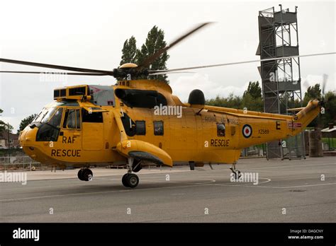 Yellow Raf Seaking Rescue Helicopter Stock Photo Alamy