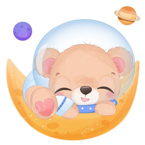 Space Bear Vector Art Png Space Bear In Watercolor Illustration