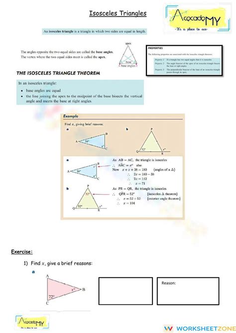 Grade 7 Isosceles Triangle Worksheet