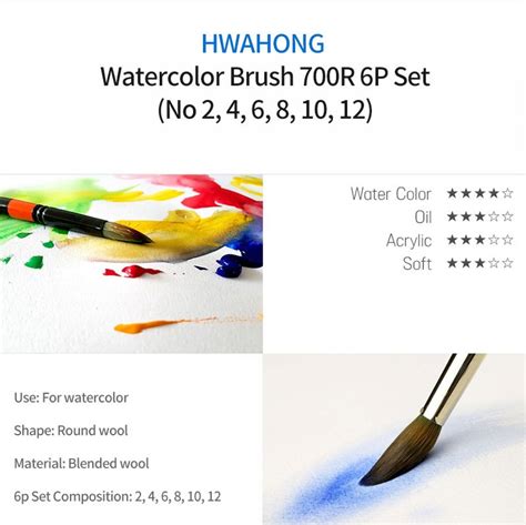 Hwahong Watercolor Brush 700r 6p Set Korea E Market