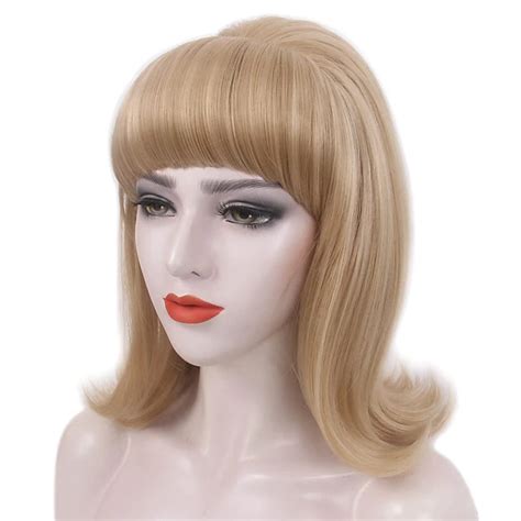 Blonde Beehive Wig With Bangs 50 S Flip Wig For Women 60s 70s Party Costume Cosplay Carnival