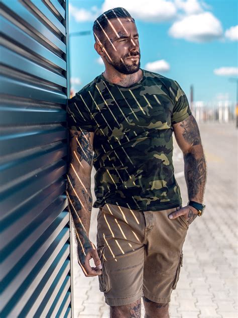 Bolf Herren T Shirt Camo Khaki S