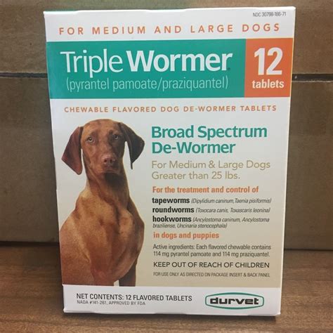 Durvet Triple Wormer For Large Dogs 12 Tablets For Sale