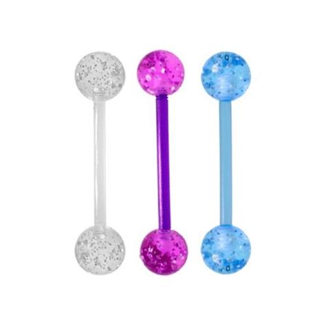 Bioplast Uv Glitter Tongue Ring Barbells At Tongue