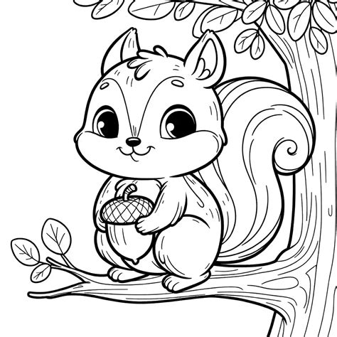 Patterned Squirrel With Acorn Coloring Page Lulu Pages