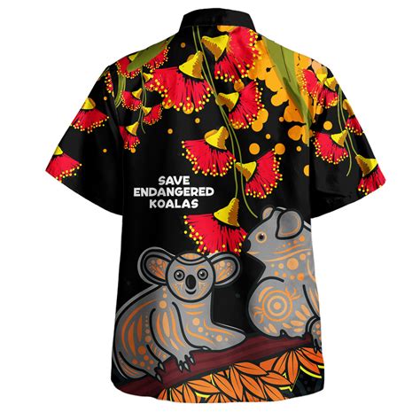 Australia Hawaiian Shirt Aboriginal Save Endangered Koalas Red Bottle Brush Flower