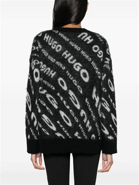 Hugo Intarsia Knit Logo Jumper Grey Farfetch