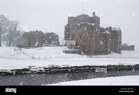 Brougham Castle Near Penrith In Cumbria During A Snow Blizzard As