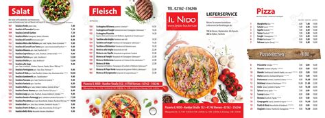 Speisekarte Von Pizzeria Ii Nido Viersen