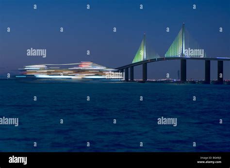 Sunshine Skyway Bridge Cruise Ship Tampa Bay Gulf Of Mexico Saint