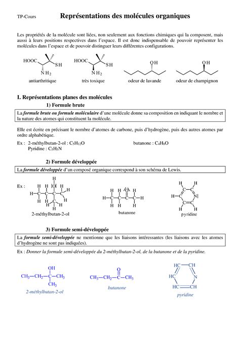 Fiche Représentation des molécules organiques TP Cours