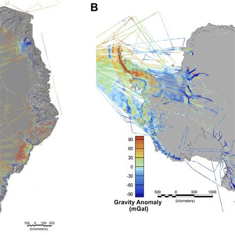 Freeair Gravity Anomaly From Oib Surveys Of A Greenland And B