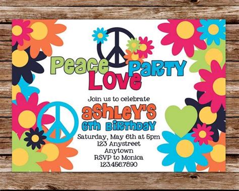 Peace Love Party Birthday Invitation Peace Birthday Invitation Printable Hippie Birthday