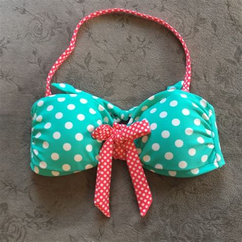 Xhilaration Swim Bandeau Blue Pink Poka Dot Bikini Top Poshmark