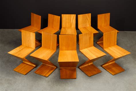 Set Of Ten Early Zig Zag Chairs By Gerrit Rietveld For Cassina 1973