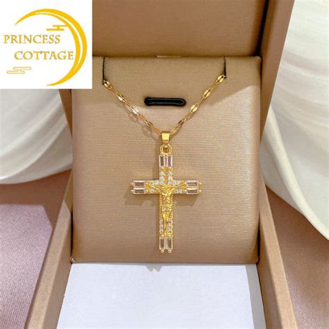 18 K Saudi Gold Necklace Pawnable Original Full Diamond Cross Necklace