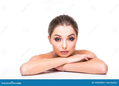 Beauty Spa Woman With Perfect Face Skin Portrait Beautiful Brunette Spa Girl Proposing A
