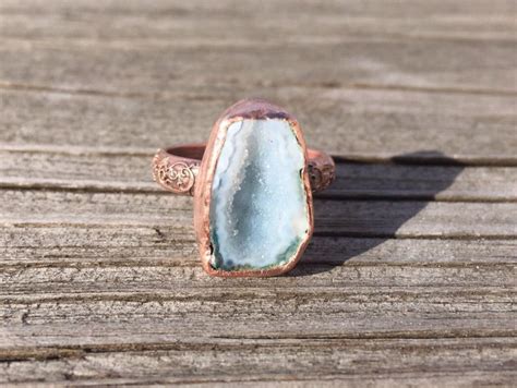 Tabasco Geode Ring With Patterned Copper Band Rustic Earthy Etsy