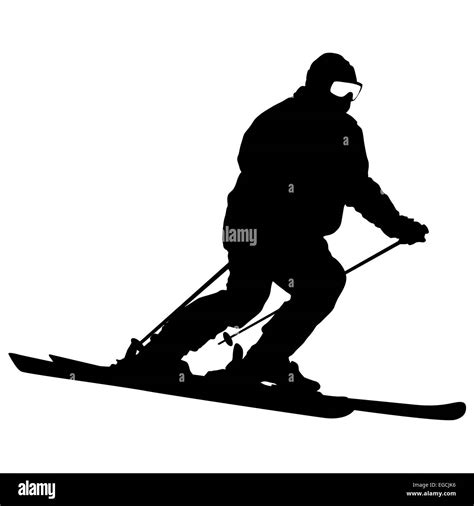 Mountain Skier Speeding Down Slope Vector Sport Silhouette Stock Photo