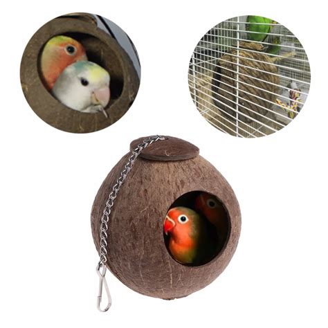 Natural Coconut Shell Bird Nest House Hut Cage Feeder Toy For Pet