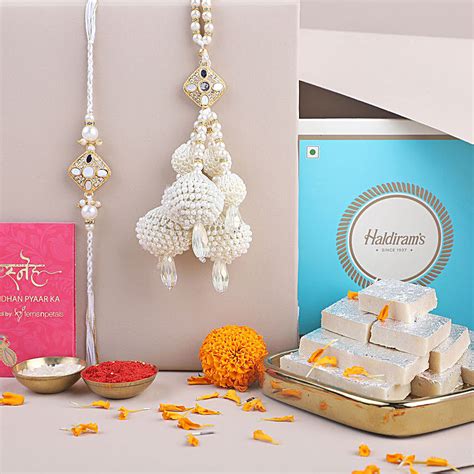 Buy Send Sneh Ethnic Pearl Bhaiya Bhabi Rakhi With Kaju Katli Online Fnp