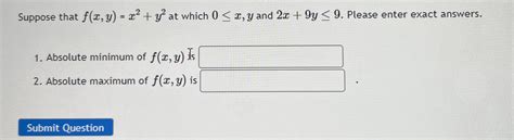 Solved Suppose That F X Y X2 Y2 ﻿at Which 0≤x Y ﻿and