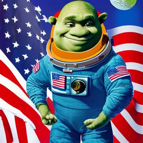 Astronaut Photo Of Shrek In Space Suit Holding Helmet Stable