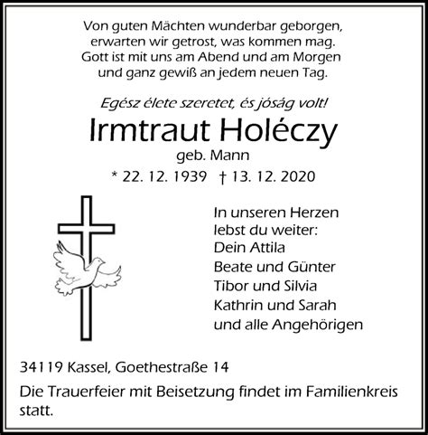 Traueranzeigen Von Irmtraut Hol Czy Trauer Hna De